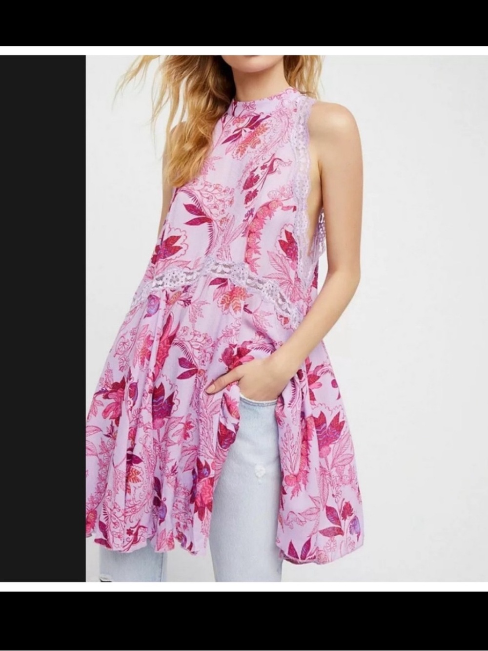 FREE PEOPLE Printed She Moves Chemise Mini Dress in Purple Sz XS Oversized